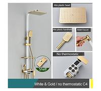 Columna de Ducha, Grifos de ducha de baño negros, interruptor de botón de 3/4 vías, mezclador termostático o frío caliente, sistemas de ducha, pantalla Digital con estante(White Gold C4)