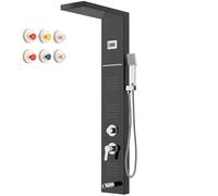Columna de Ducha Hidromasaje STANEW,Pantalla LED Temperatura, Grifo de 5 Funciones, lluvia, Cascada, Masaje, Boquilla de Bañera y Cabezal de Ducha con Manguera, Acero Inoxidable Cepillado (Negro)