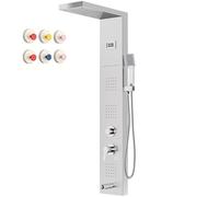 Columna de Ducha Hidromasaje STANEW,Pantalla LED Temperatura, Grifo de 5 Funciones, lluvia, Cascada, Masaje, Boquilla de Bañera y Cabezal de Ducha con Manguera, Acero Inoxidable Cepillado (Plateado)