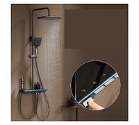 Columna de Ducha, Juego de ducha con pantalla digital, juego de de ducha con luz ambiental con botón de piano, duchas modernas, for baño, estante de vidrio de latón, ducha(Gun-CT)