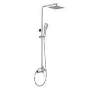 Columna de ducha monomando modelo SIO tubo redondo extensible regulable en altura de 80 a 120 cm. Incluye ducha de mano y rociador con diseño cuadrado. Recambios garantizados