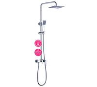 Columna de ducha monomando VER con tubo redondo extensible regulable en altura de 80 a 120 cm. Ducha de mano para hidromasaje y rociador cuadrados