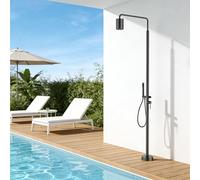 Columna de ducha para exteriores con base, diseño de acero inoxidable, cabezal de ducha a prueba de fugas y de mano, ideal para patio, playa, piscina o jardín