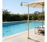 Columna de ducha para exteriores con base, diseño de acero inoxidable, cabezal de ducha a prueba de fugas y de mano, ideal para patio, playa, piscina o jardín