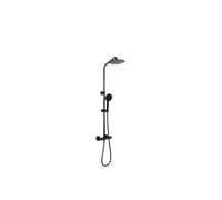 Columna de ducha termostática ajustable con rociador redondo y alcachofa de mano de color negro mate Ebro de Valaz - 20 cm