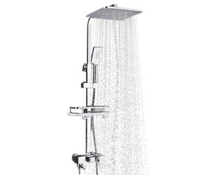 Columna de ducha termostática de 40 °C, 85 - 125 cm, altura regulable, columna de ducha con cabezal de ducha, 34 x 29 cm, 3 - 4 mezclador de ducha con estante (plata 3 paradas)