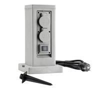 Columna de enchufes para jardín efecto granito con 4 tomas, IP44, 2 interruptores y cable 1,5m