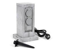 Columna de enchufes para jardín efecto granito con 4 tomas para exterior, IP44, estaca y cable 1,5m