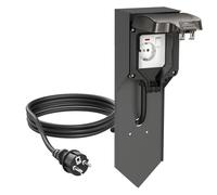 ledscom.de Columna de Enchufe POXO con piqueta de Tierra y Cable de 2m para Exteriores, IP65, Simple, Antracita/Negro, Angular, 40cm