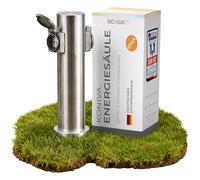 Columna de energía para jardín para exterior con 2 enchufes para 230 V - Columna de enchufes redonda en acero inoxidable cepillado con protección contra la lluvia IP44