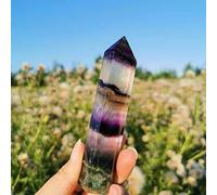 Columna de fluorita arcoíris natural autosoporte de cristal morado facetado varita de prisma tallada adornos de piedra de 3-4 cm