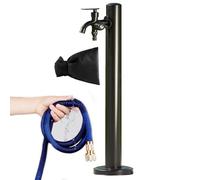 Columna de grifo de jardín redonda poste de fuente antigua al aire libre con pistola de pulverización y tapa de descarga color negro ideal para riego de invierno y riego ornamental riego de riego
