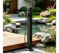 Columna de grifo independiente exterior, grifo de agua para jardín de acero inoxidable 304 con rociador de mano, hidrante de jardín resistente a la intemperie para piscina patio(A,Height: 95cm/37.4in)