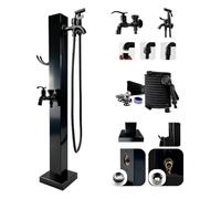 Columna de Riego de Acero Inoxidable Antihielo, Grifo Doble con Distribuidor y Pistola, Grifo Exterior de Pie Anticongelante de Doble Salida para Jardín(Square pole)