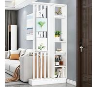 Columna Divisoria Independiente con Estantes - Biombo Moderno de Madera con Almacenamiento para Entrada y Pasillo, Separador de Ambientes del Suelo al Techo, Montaje Fácil(White+White,80cm)