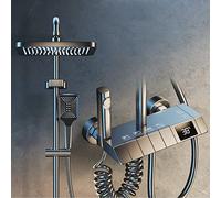 Columna Ducha con Grifo de mano, Termostatica, sistema con llave de piano, cascada de lluvia con pantalla digital de latón con rociador (Color:Grey)