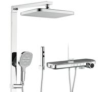 Columna Ducha,Cromado Sistema de ducha multifuncional de temperatura constante,Equipado con ducha fija,Teleducha,Pistola rociadora y salida de agua inferior Set de ducha