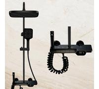 Columna Ducha Negra con Grifo. Alcachofa modo Lluvia. Ducha de Mano con 3 Modos SPA. Grifo para Llenar Bañera y Pistola de Limpieza con Manguera. Construido en Acero Inox y PVC. LED Temperatura