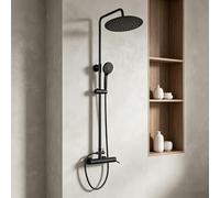 Columna Ducha Negra, YOOZENA Duchas de Baño Columna, Columna ducha con grifo, Ducha lluvia 25 CM, Altura ajustable, Redondo