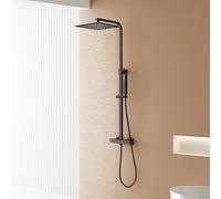 Columna Ducha Termostática Negra, YOOZENA Conjunto de ducha con Grifo Termostatico,Ducha Lluvia 25x25cm, Alcachofa de Ducha con Manguera, Regulable en acero inoxidable Negro Mate Cuadrada