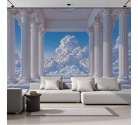 Columnas Retro Romanas Papel Pintado Panorámico Soñadoras Nubes 450 x 315cm Fotomurales Seda, Murales Decoración de Pared Póster de Pared 3D Para Salón, Dormitorio, Estudio