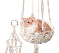 Columpio colgante para gatos, cama para gatos anudada a mano con cojín y suspensión, cama hamaca tejida a mano, para interior y exterior, juegos de escalada (blanco (con almohadilla de algodón)