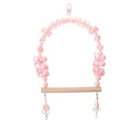 Columpio Colgante para Periquitos con Plataforma de Madera y Cuentas | Acero Inoxidable y Acrílico, Diseño Rosa con Arco y Percha, para Jaula Interior de Aves Pequeñas