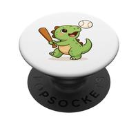 Columpio de Dinosaurio de béisbol. Lindo Dinosaurio Kawaii, Deporte PopSockets PopGrip Adhesivo