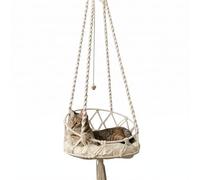 Columpio de Hamaca para Cama de Gato Colgante Tejido a Mano con cojín Suave y pompón, Montaje en Pared o Ventana, Accesorio para Gato Blanco para Interiores y Exteriores