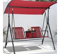 Columpio De Jardín para 2 Personas - con Mesa Lateral Giratoria y Bolsa Enfriadora - Toldo Ajustable - Estructura De Acero Resistente Jardín, Patio y Zona De Piscina, Color Rojo
