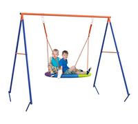 Columpio de jardín para niños Outsunny, Columpio nido para 1-2 niños con estructura en A de metal reforzado, 196x172x180cm, Multicolor
