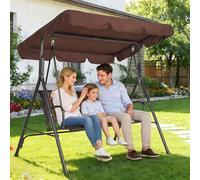 Columpio de Porche al Aire Libre de 3 plazas con Soporte, Tejido Impermeable y toldo Ajustable, Estructura de Acero, Banco de Columpio de terraza para Patio Trasero, césped, jardín