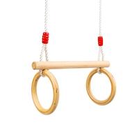 Columpio de trapecio de madera multifuncional ajustable con anillos de gimnasia, perfecto para entrenamiento de gimnasia, fitness y diversión al aire libre para niños y adultos