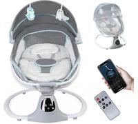 Columpio eléctrico para bebés y niños pequeños, balancín portátil con arnés de 5 puntos, 5 velocidades de balanceo, Bluetooth, 12 canciones de cuna preestablecidas con control remoto, columpio