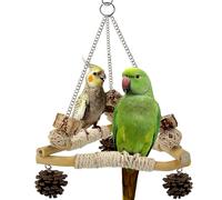 Columpio grande para jaula con juguetes para masticar, 3 perchas para pájaros envueltas en sisal y diseño de triángulo estable, columpio de juguete cuáquero colgante de madera para pájaros de tamaño