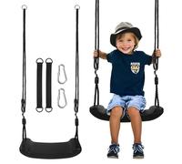 Columpio infantil, Asiento columpio para exterior e interior, con 2 cuerdas para colgar y 2 mosquetones, altura regulable, tablero de plástico antideslizante, apto para niños mayores de 3 años (Negro)