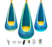 Columpio Infantil con Luz LED Y Mando A Distancia, Fabricado En Lona De Algodón, Peso Aproximado: 80 Kg, Cojín Inflable Extraíble, Ideal para Salas De Estudio, Balcones Y Jardines.,Blue