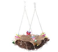 Columpio Nido de Ratán para Pájaros con Campanas y Mordedores de Paja, Juguete Colgante para Loros, Marrón, 12cm y 20cm, Accesorios para Aves Pequeñas y Medianas