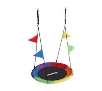 Columpio Nido Relaxdays, Redondo, con banderines, Infantil, Ajustable, Exterior, Ø: 100 cm, máx. 100 kg, Multicolor