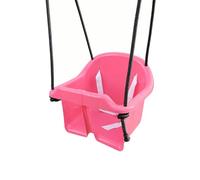 Columpio para bebé con barra de seguridad y cinturón de seguridad, columpio de plástico regulable en altura, para interiores y exteriores, resistente a la intemperie, hasta 25 kg, rosa viejo