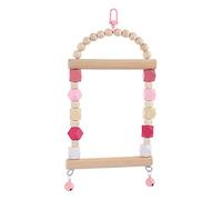 Columpio para pájaros, juguete para masticar, percha de madera natural con cuentas de madera multicolor, campanas para pájaros pequeños, loros