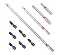 ColumPRO Juego de 10 soportes magnéticos para brocas de 300 mm, 150 mm, 100 mm, 60 mm, soporte de brocas para destornillador de impacto con 3 brocas PH2 + 3 puntas de destornillador de impacto PZ2