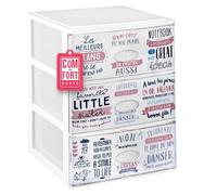 Com-fort house | cajonera apilable de plástico efecto cristal | modelo textos | color blanco | modelo de 3 cajones | | (380 x 370 x 473 mm)