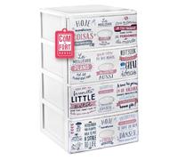 Com-fort house | cajonera apilable de plástico efecto cristal | modelo textos | color blanco | modelo de 4 cajones | | (380 x 370 x 626 mm)
