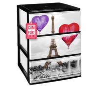 Com-fort house | cajonera apilable de plástico | modelo iris | decoración de parís | modelo de 3 cajones | | (380 x 370 x 473 mm)