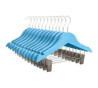 COM-FORT HOUSE | Percha Madera Cadete con Pinzas| Percha Infantil | Color Azul| Percha Madera de Arce | con Muescas Antideslizantes | 30 x 1.2 x 22 cm | Pack 12 Unidades |