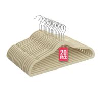 COM-FORT HOUSE- Perchas Terciopelo Antideslizantes- Pack 20 Unidades- Color Beige- Diseño Ultrafino Ahorra Espacio - Gancho Giratorio 360° - para Trajes, Vestidos, Camisas