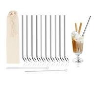 COM-FOUR® 10 cucharas para beber con cepillo de limpieza - Cuchara de paja de acero inoxidable - Paja - Reutilizable (Cucharas de barra de acero inoxidable - 10 piezas)