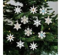 COM-FOUR® 12x Adornos para árboles de Navidad Colgante de Madera para Decorar - Adornos con diseño de Copos de Nieve