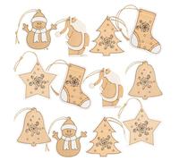 com-four® 12x Adornos para árboles de Navidad Juego de Colgantes de Madera - Adornos para árboles de Navidad para Decorar - Adornos para árboles de Navidad en 6 diseños navideños